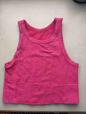 Pink Ribbed Crop Tank Top